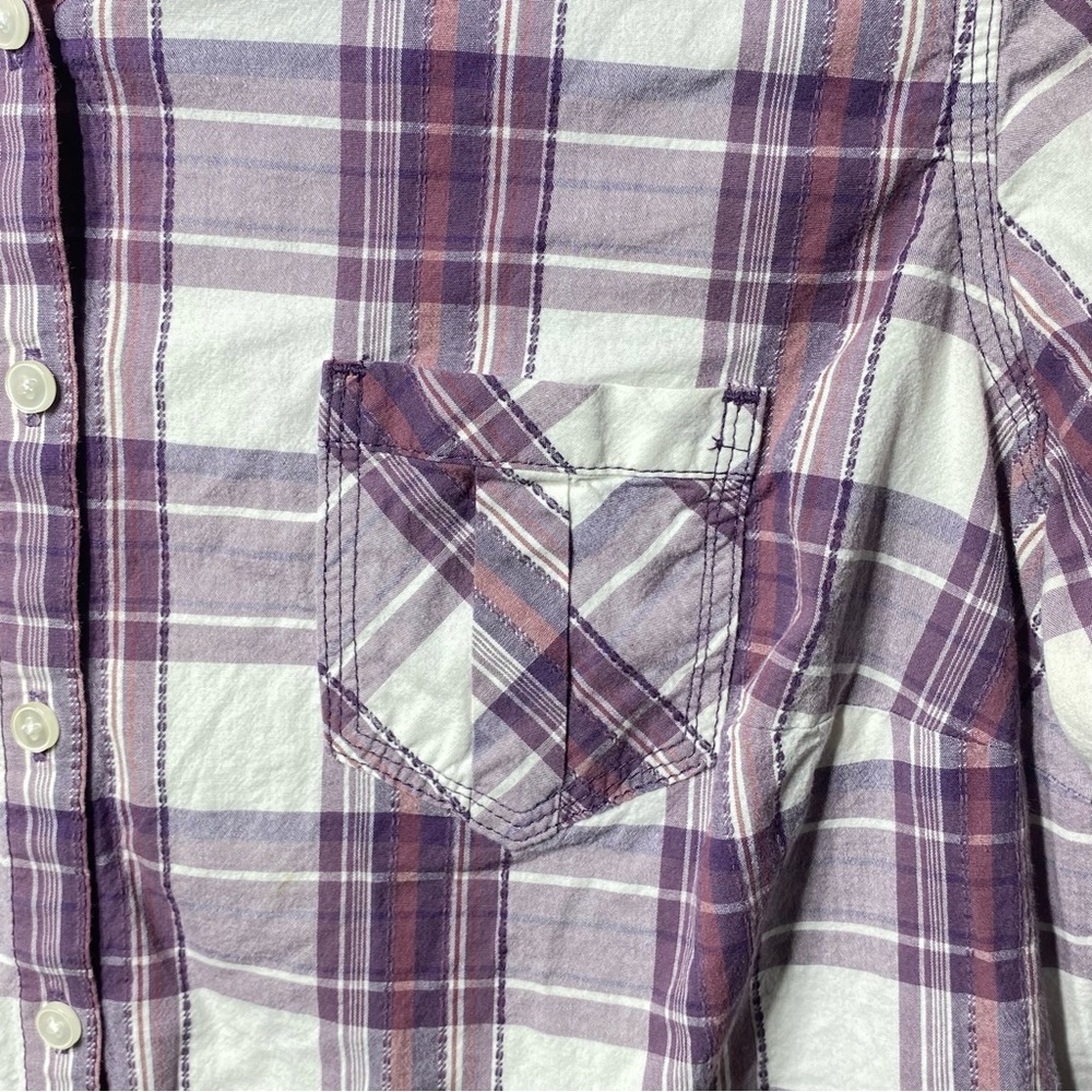 Sonoma Life Style Women's L Purple Plaid Flannel Button Up Collared Long Sleeve - Picture 4 of 15